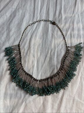 Elegant Teal Beaded Fringe Necklace - Women Jewelry